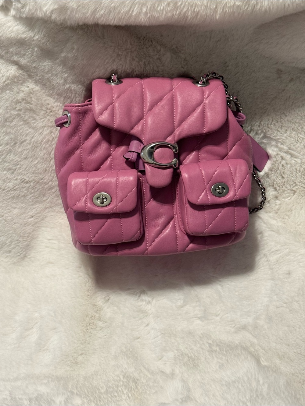 Coach  Tabby Quilted Leather Backpack in Magenta with Silver Hardware - Picture 4 of 13